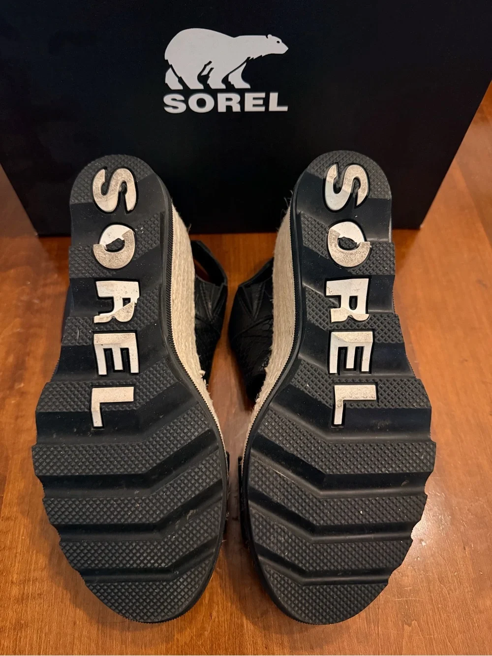 Sorel Black Dual-Strap Wedge Sandals